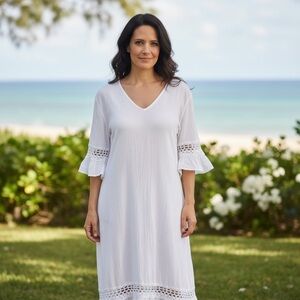 White Gauze  Short Flutter Sleeve Maxi Dress Size Small EU Size 40